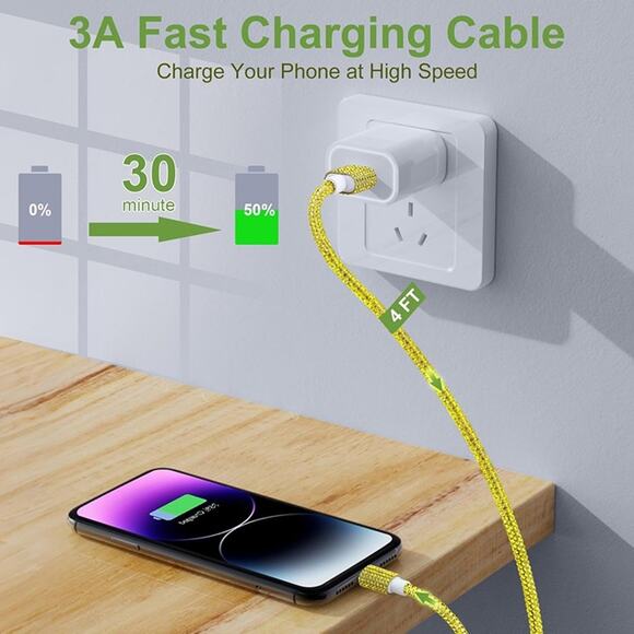 USB C Cable 3A USB to USB C Fast Charging, Lemon Yellow - Picture 6 of 6